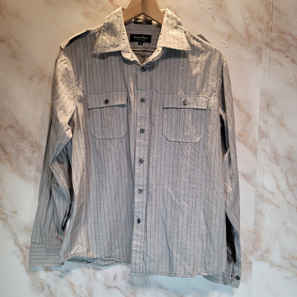 Grey Stripe 100% Cotton Button Down Shirt